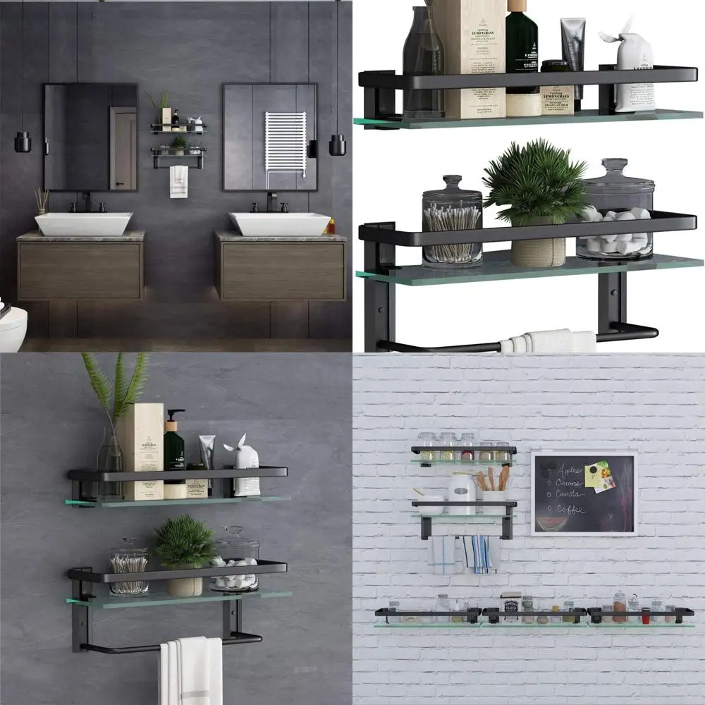 

15,7 Черная двухуровневая металлическая настенная полка для ванной комнаты с вешалкой для полотенец - нержавеющий органайзер