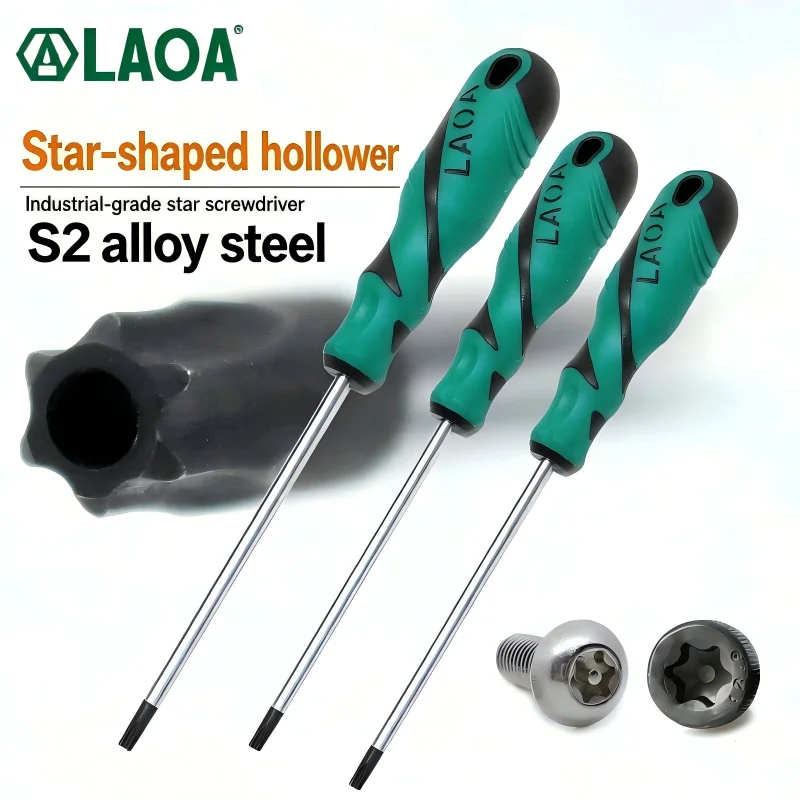 LAOA LA614T06-T30 Middle Hole Torx Screwdriver S2 Steel T6-T30 Hex Star Bolt Driver Precision Repair Hand Tool