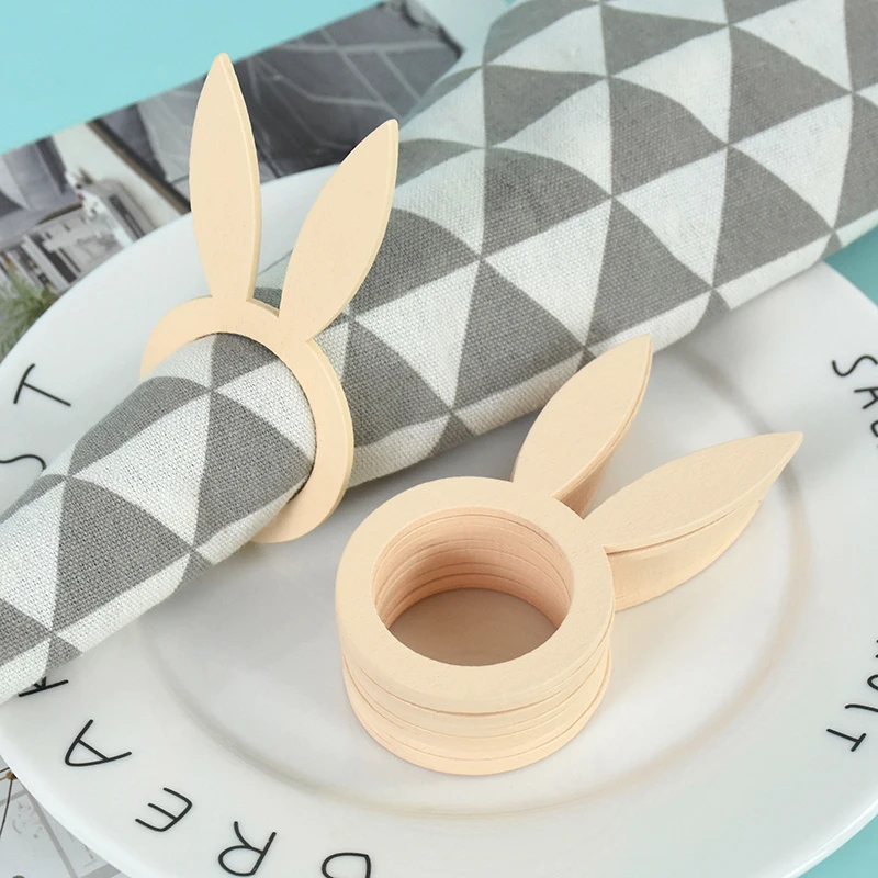 

10Pcs Bunny Ears Napkin Rings Holder Wooden Rabbit Napkin Stand Easter Party DIY Crafts Rustic Wedding Party Hotel Tissue Decor