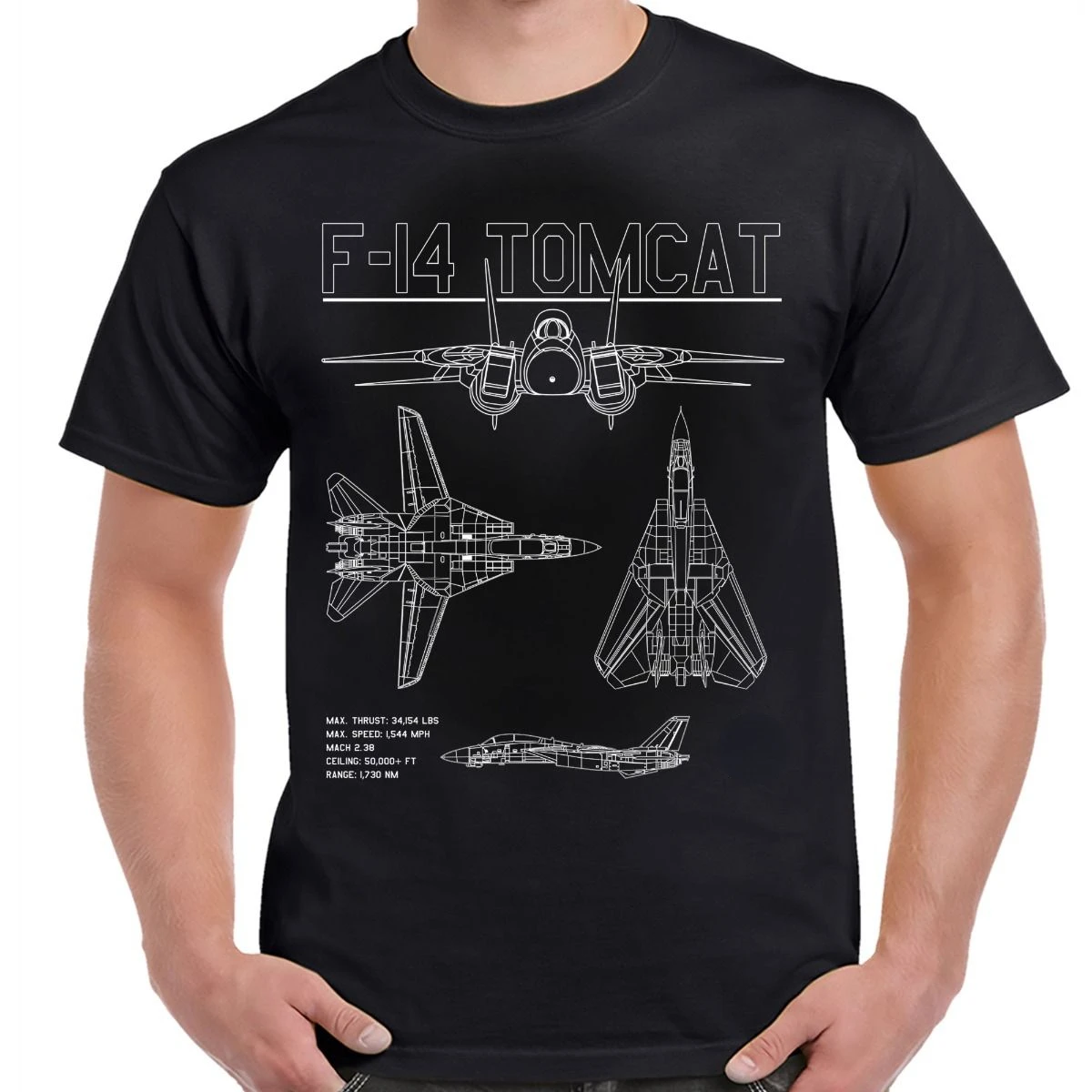 F-14 Tomcat White Schematic Men T-Shirt Short Sleeve Casual Cotton O-Neck Summer Harajuku Mens T Shirts