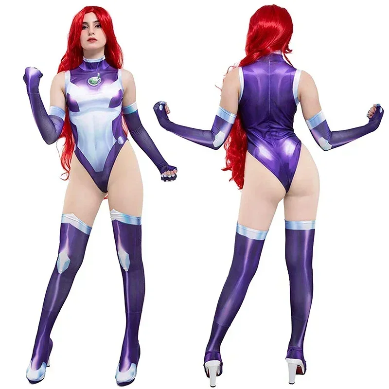 Costume de cosplay Starfire Koriand'r pour femmes, costume de batterie Zentai, olympiques de fête d'Halloween, combinaison de héros Smile Titans, adolescents Aldu