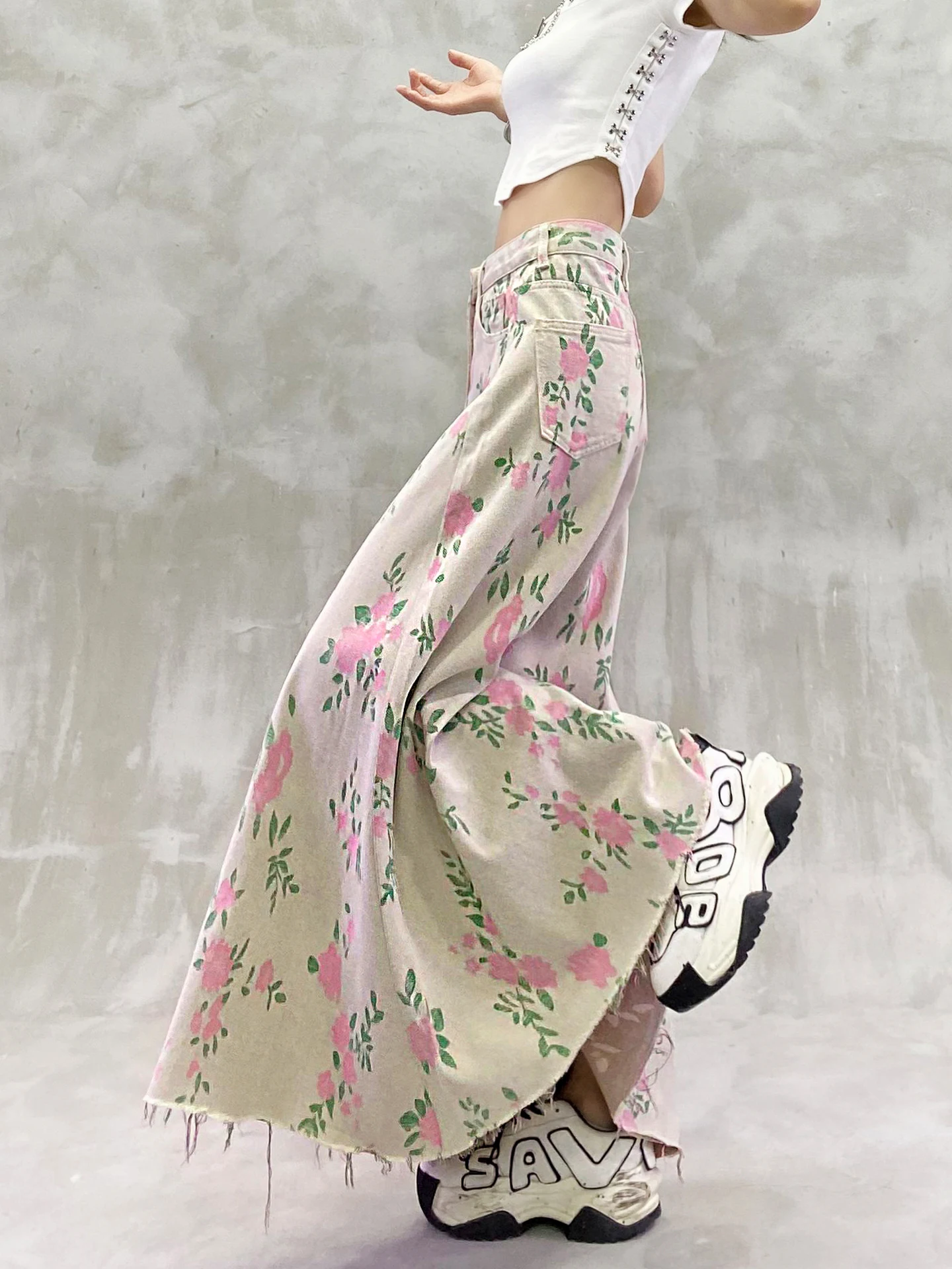 

TIYIHAILEY New Vintage Long Maxi Women High Waist Spring Summer Denim Lady Printed Skirt With Pockets Ladies A-line
