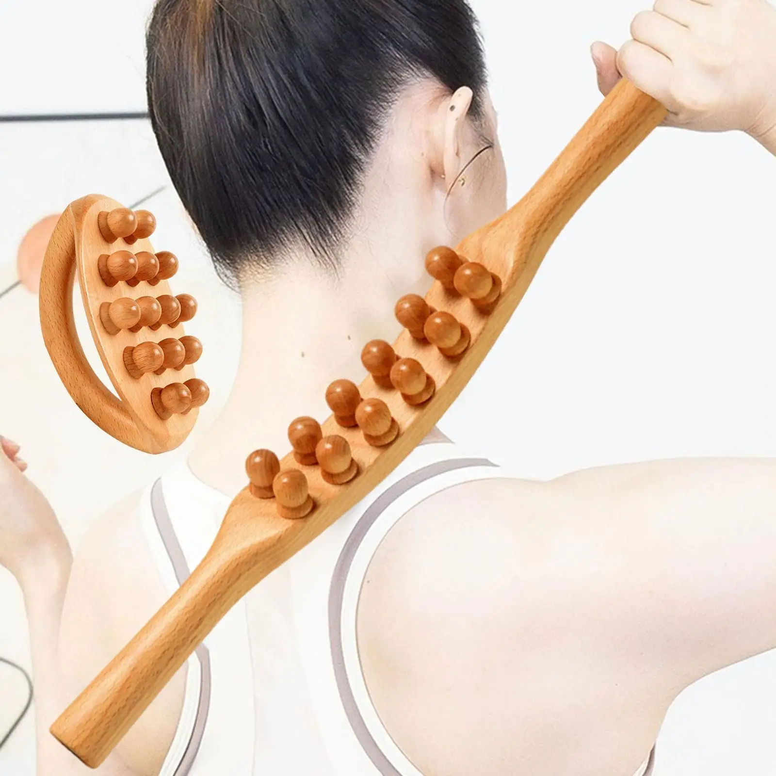 

Wood Massage Tool Guasha Stick with Wooden Massage Body Brush,Professional,Handheld Body Massager for Back Shoulder Leg Neck