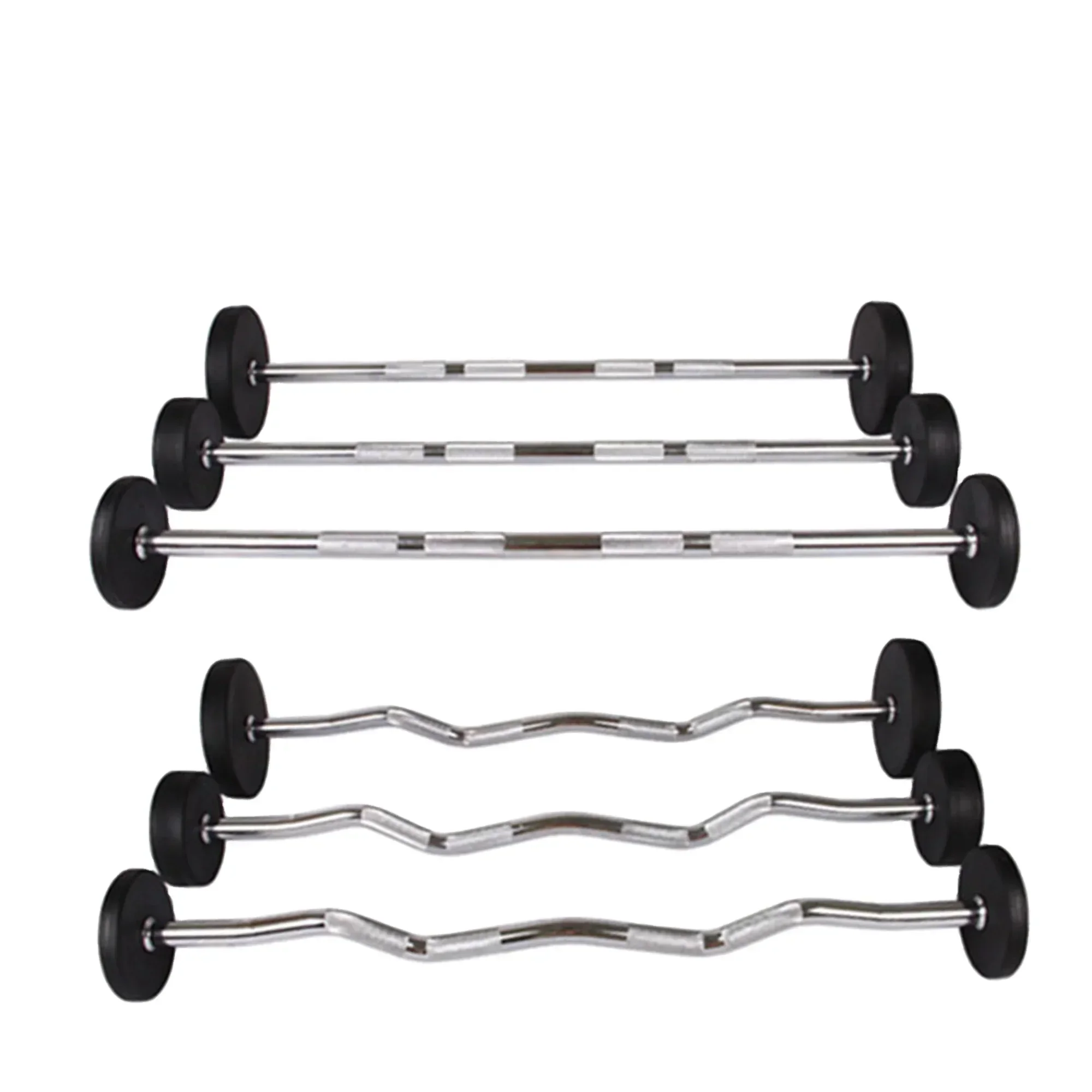 Weightlifting Straight Curl Rubber Barbell Bar Indoor Fitness Equipment for Gym