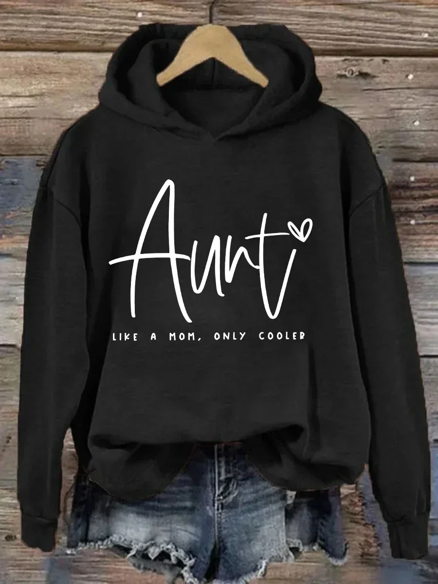 

Rheaclots Aunt Like A Mom Only Cooler Print Women's Cotton Female Cute Long Sleeves Hoodie