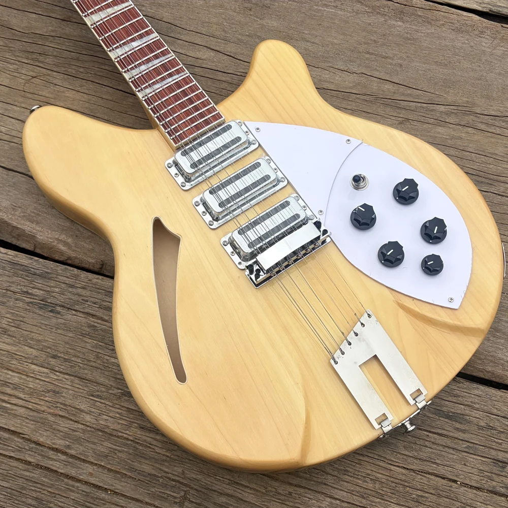 Trapeze Tailpiece 12 String Semi Hollow Body Electric Guitar Natural Color Dual Output Jacks 24F Stainless Steel Frets Guitarra