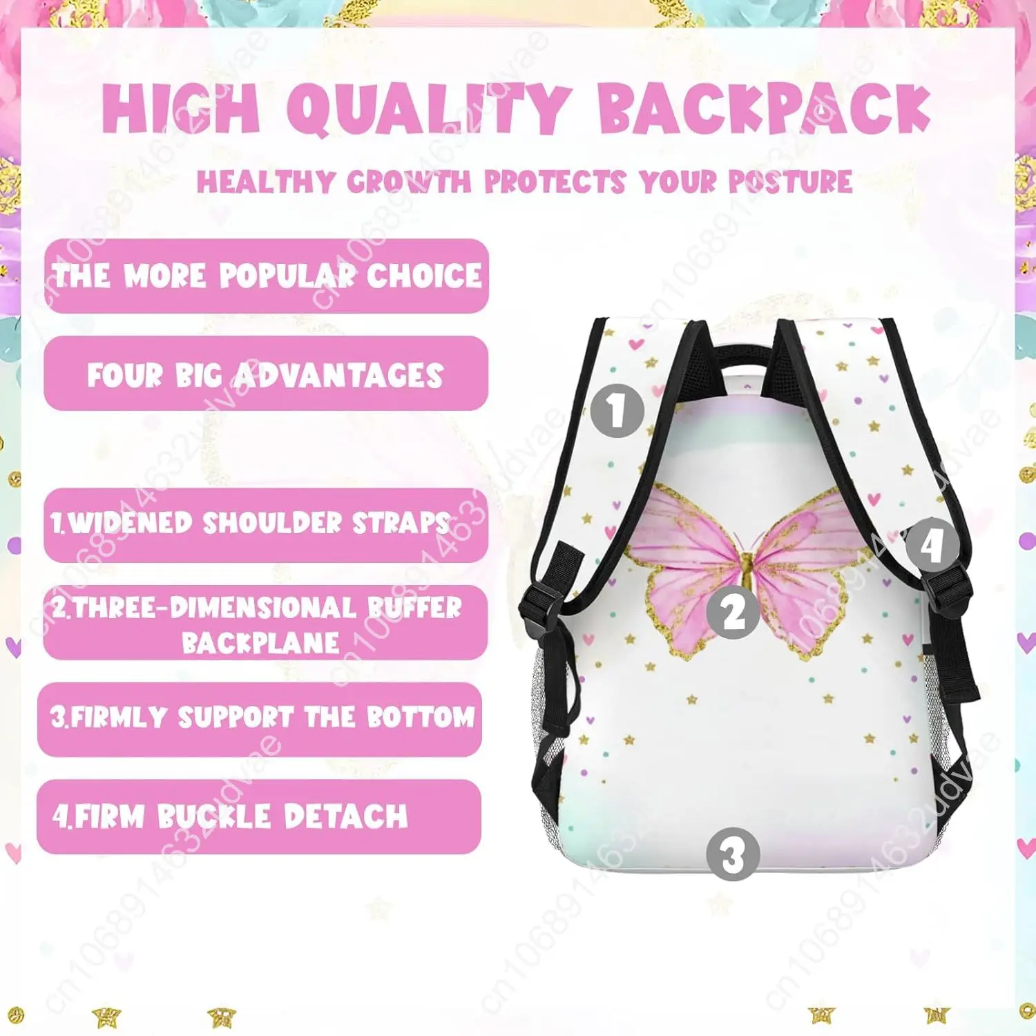 Personalized Backpack for Girls Boys, Custom Backpacks with Name for Kids, Customized Butterfly School Bookbag for Back to Schoo