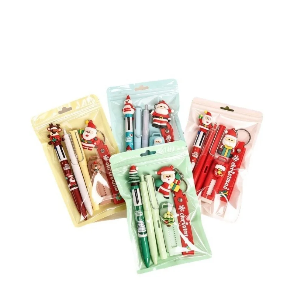 5Pcs Portable Gel Pen Christmas Stationery Set Pencil Eraser Keychain Santa Pen Gift Kit Kids Christmas School Supplies Students