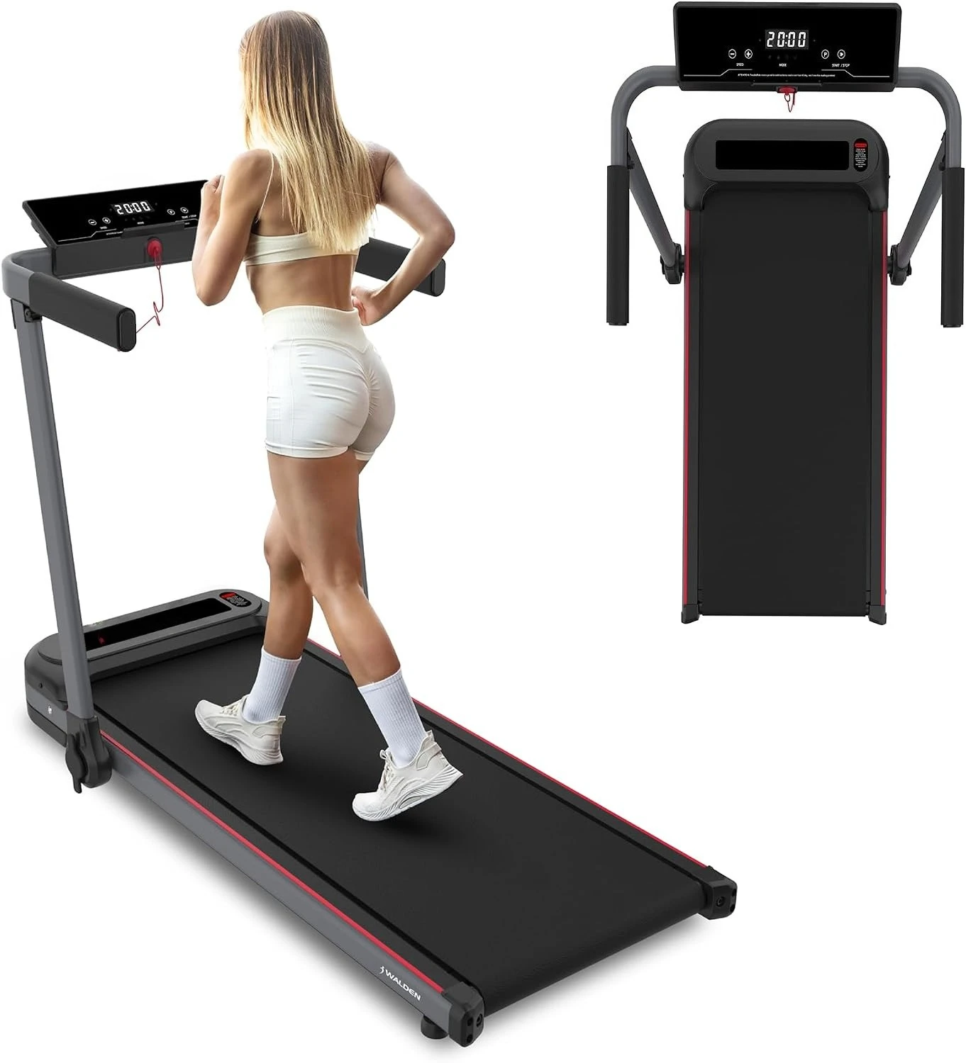 Portable Foldable Electric Treadmill with Safety Handle Bar & LCD Display Screen, Single Adjustable Speed Up to 6.2 MPH for Indoor Light Running