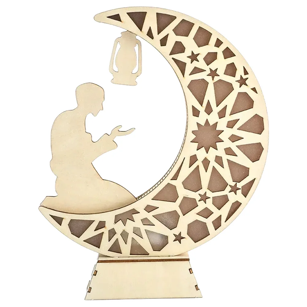 

Ramadan Glowing Moon Tabletop Ornament Exquisite Wood Lamp Eid Mubarak Decorative Light Festival Home Decor Ramadan Wooden LED