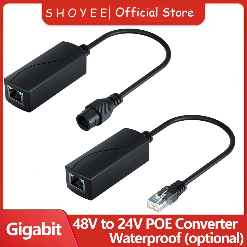 Gigabit PoE 48V to 24V PoE Converter, RJ45 Port Output 24V/1A, IEEE802.3af/at for Passive 24V Devices