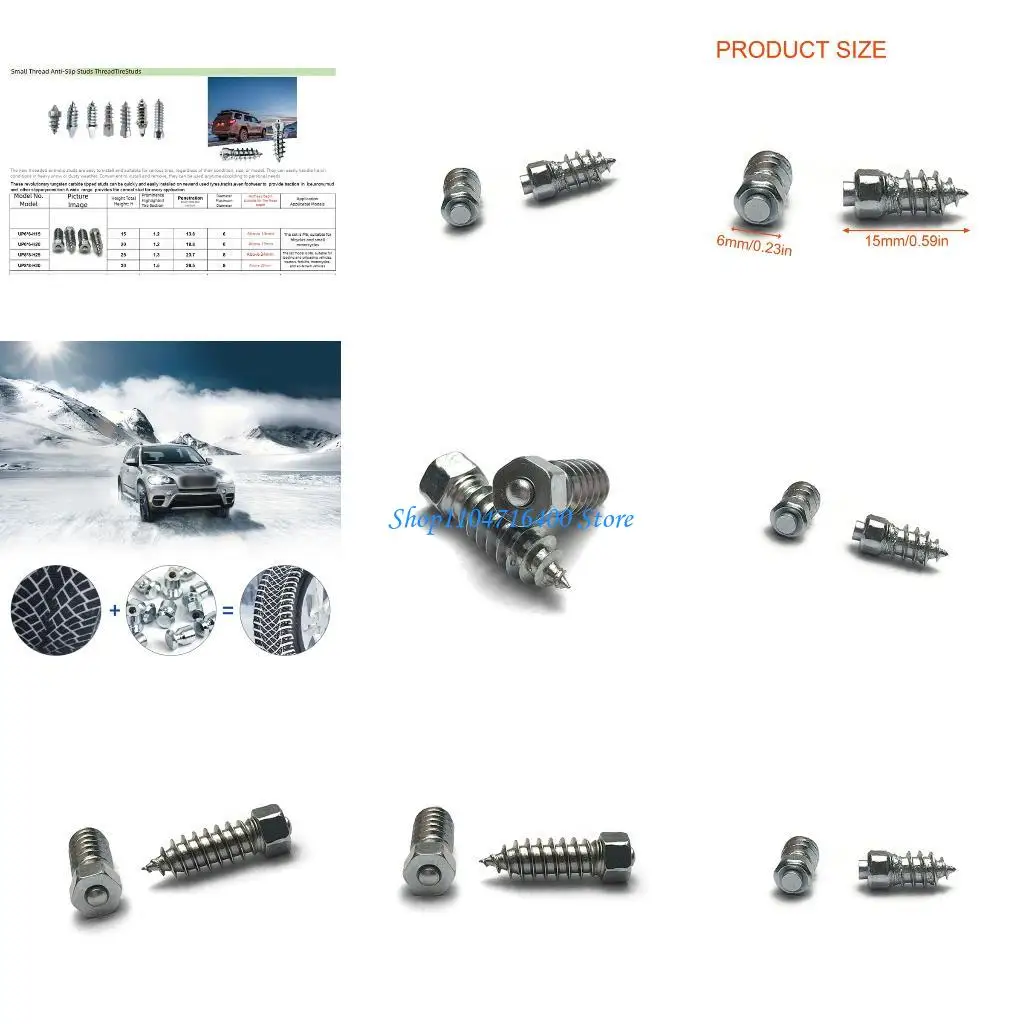 y1gd (100 Pieces) 15mm Hard Alloy Screw Tire Studs – Works for Ice and Snow | Suitable for