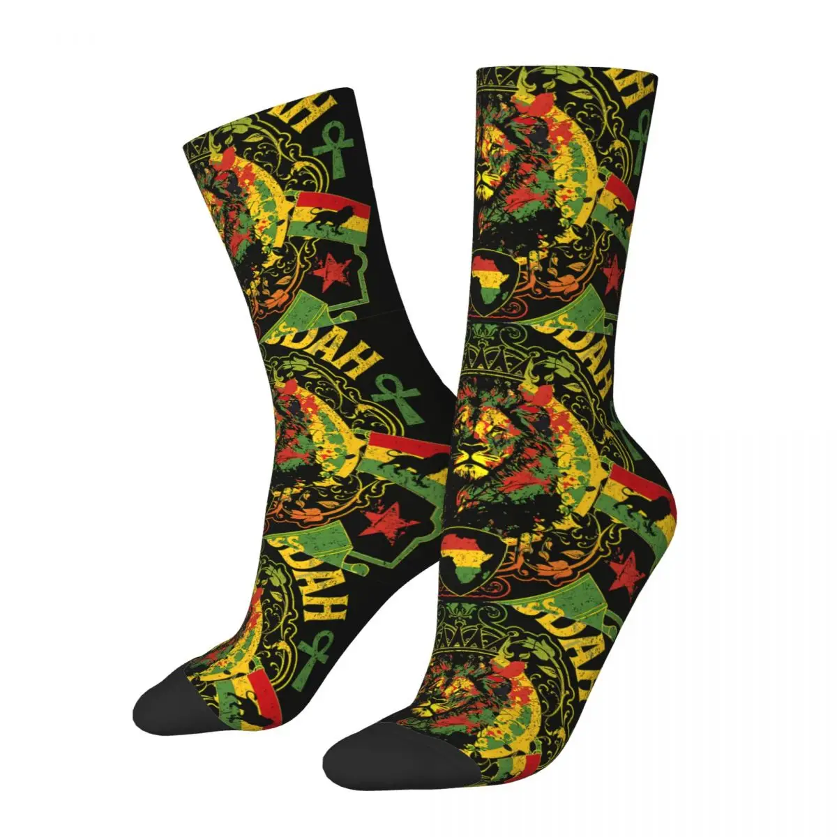 Rastafari Lion Of Judah Sock para homens, Rei dos Reis, Harajuku, Rastafari, Rasta, Padrão Respirável, Meia de Tripulação Impressa, Presente Novidade