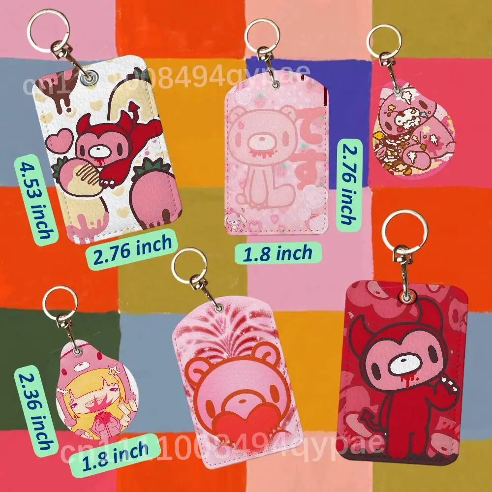 G-Gloomy Bear Leather Access Card Case Anti-lost Card Holder Keychain Accessories Fingerprint-proof Key Tag Ring