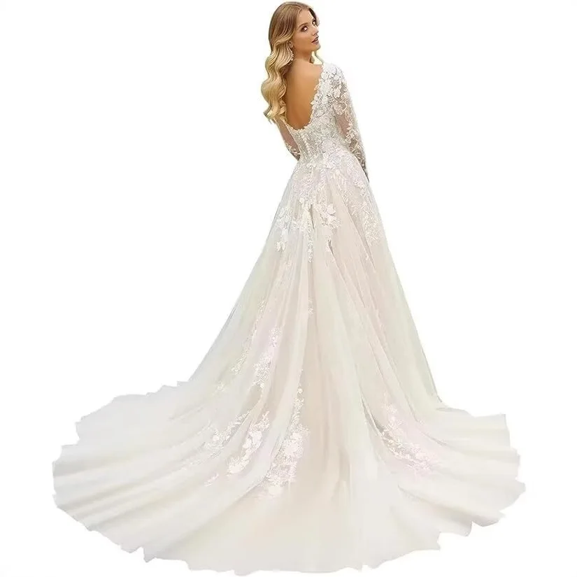 Bridal Wedding Dress Spring Style European and American Women's Clothing Long Sleeve Formal