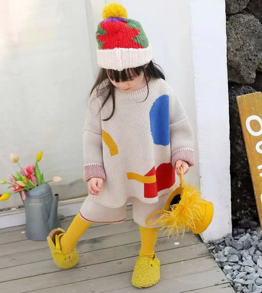 Baby Girl Clothes Suit Children Baby Autumn Clothes Female Treasure Fashion Color Sweater Knitted Set Fashionable Children Wear