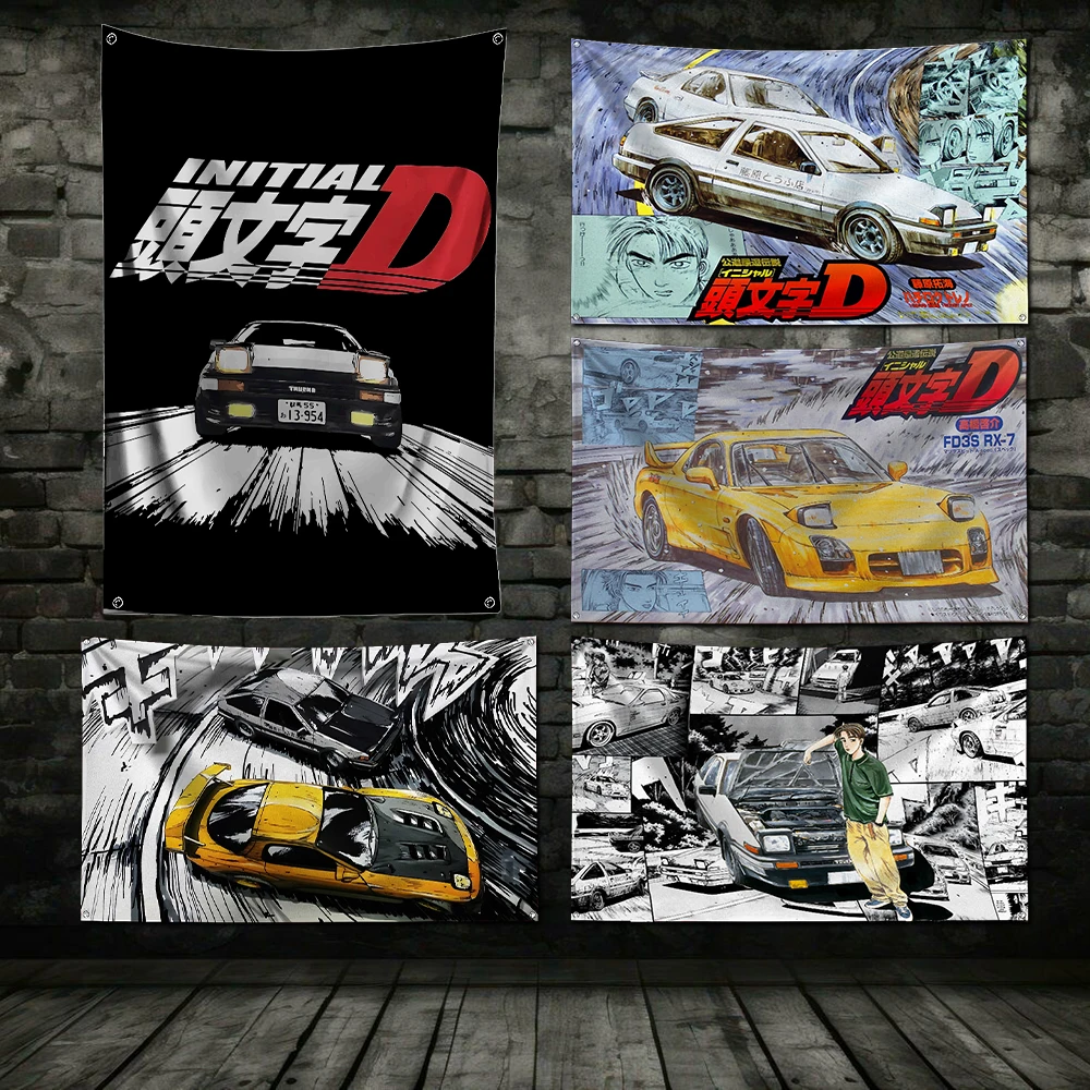 3x5 Ft Anime Initial D AE86 Car Flag Polyester Digital Printing Banner For Garage or Out door Decoration