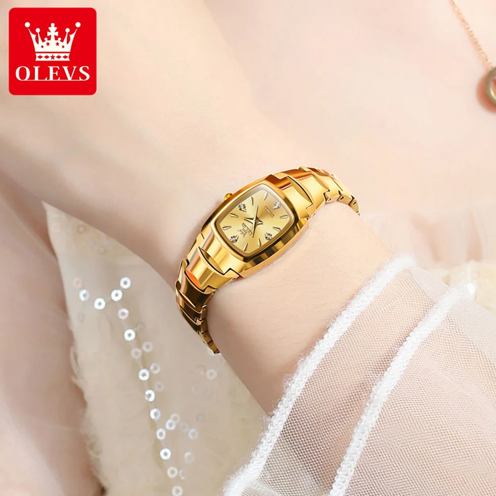 OLEVS 7006 Gold Tungsten Steel Women's Watch Luxury Brand Rose Gold Waterproof Watch Elegant Women's Quartz Bracelet Set Watch