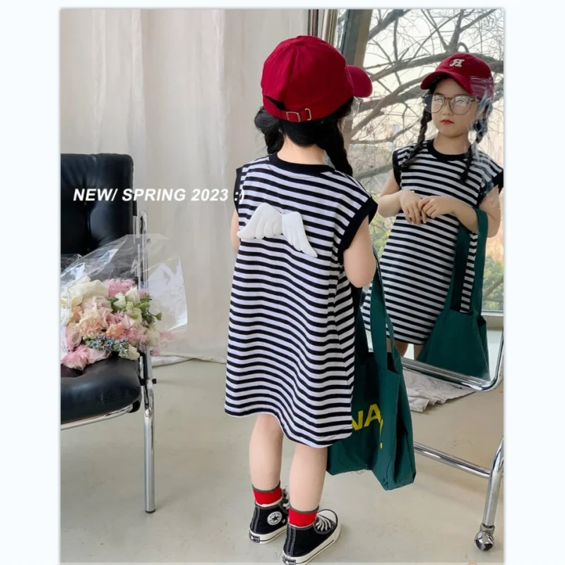 

Children's Clothing2024Girls' Summer New Striped Vest Skirt Baby Dress Casual Short Sleeve One Piece Dropshipping-WSNY