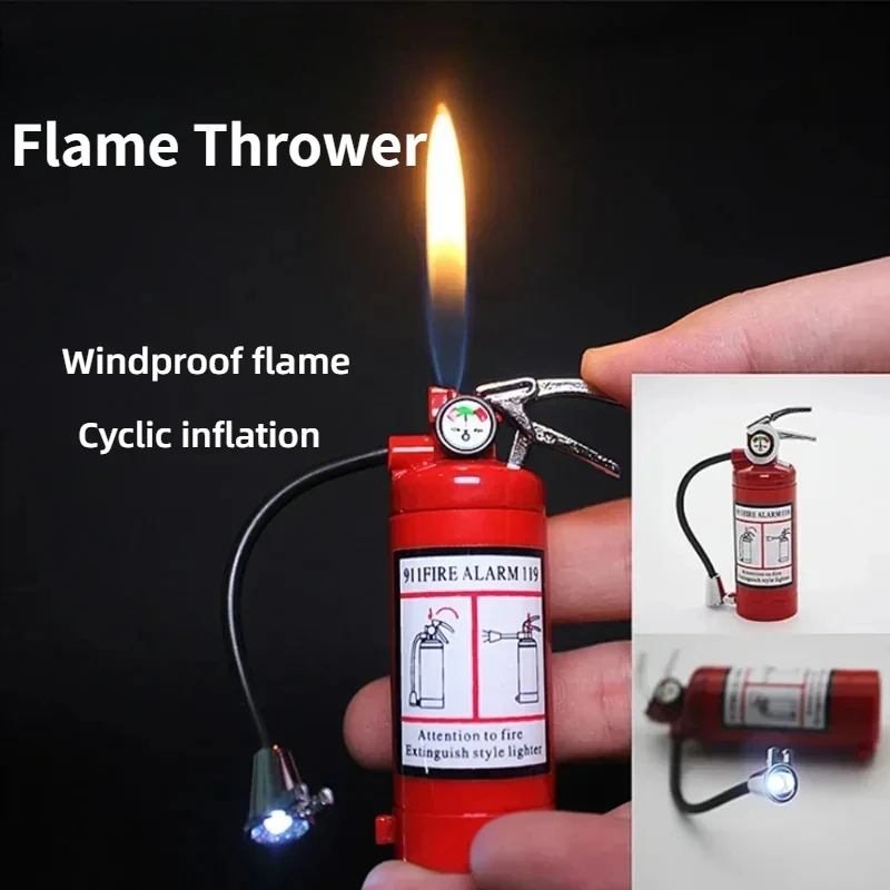 

Creative Fire Extinguisher Lighter Metal Flash Light Butane Gas Cigarette Lighter Unusual Cigar Ignition Tool Smoking Gifts