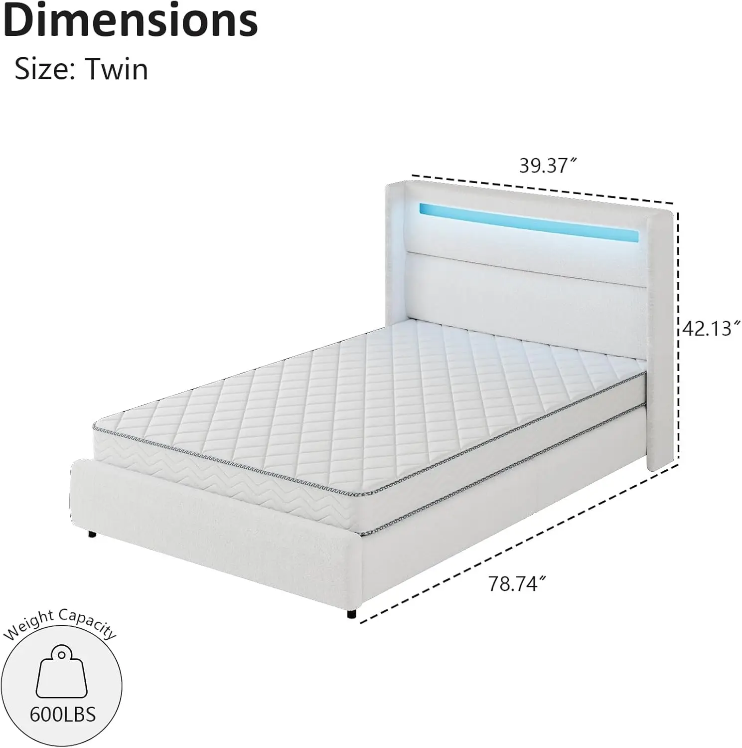 HOMBCK Twin Size Bed Frame for Kids, Boucle Upholstered Platform Bed Frame with Headboard, Soft Bed Frame with Wingback。