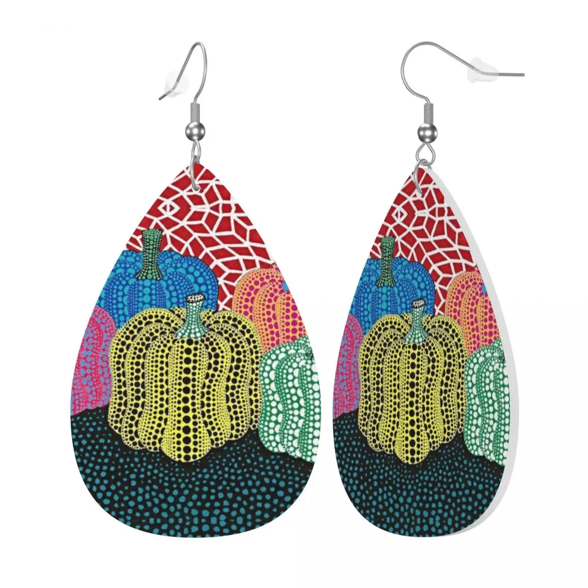 Custom Three Polkadot Pumpkin Art Dangle Drop Earrings Leather Earrings for Women Fashion Yayoi Kusama For Party