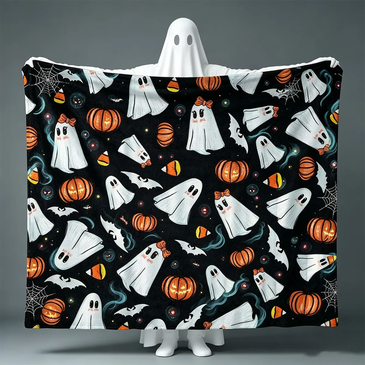 Cute Cartoon Ghost Pumpkin Tombstone Print Flannel Throw Blanket Soft Warm Blanket For Bedroom Sofa Indoor Home Holiday Decor