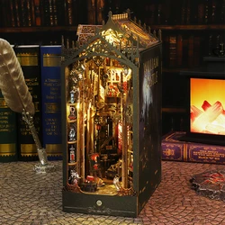 DIY Book Nook Wooden Miniature Model Kit William Castle Bookend 3D Puzzle with Light Bookshelf Home Decor Friends Christmas Gift