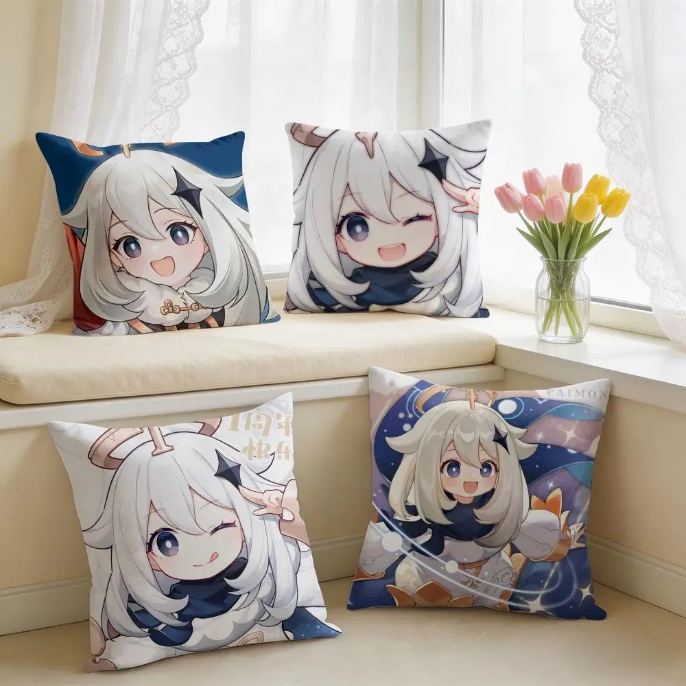 Paimon Cute Genshin Impact Cushion Cover Square Short Plush Pillow Case Living Room Sofa Home Decor Funda 40X40