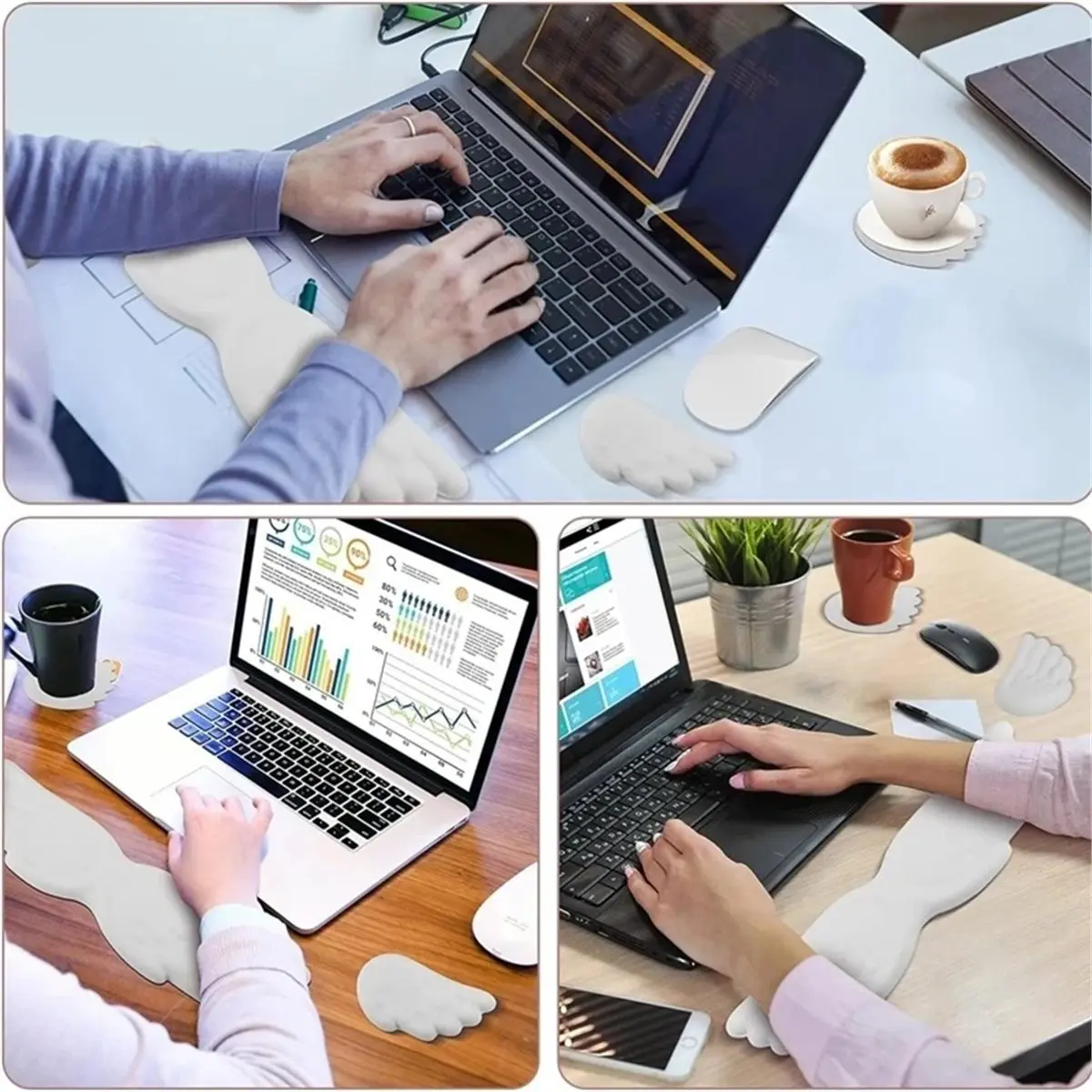 Angel Wing Wrist Rest Set: Memory Foam Ergonomic Support for Keyboard & Mouse, Relieve Wrist Pain
