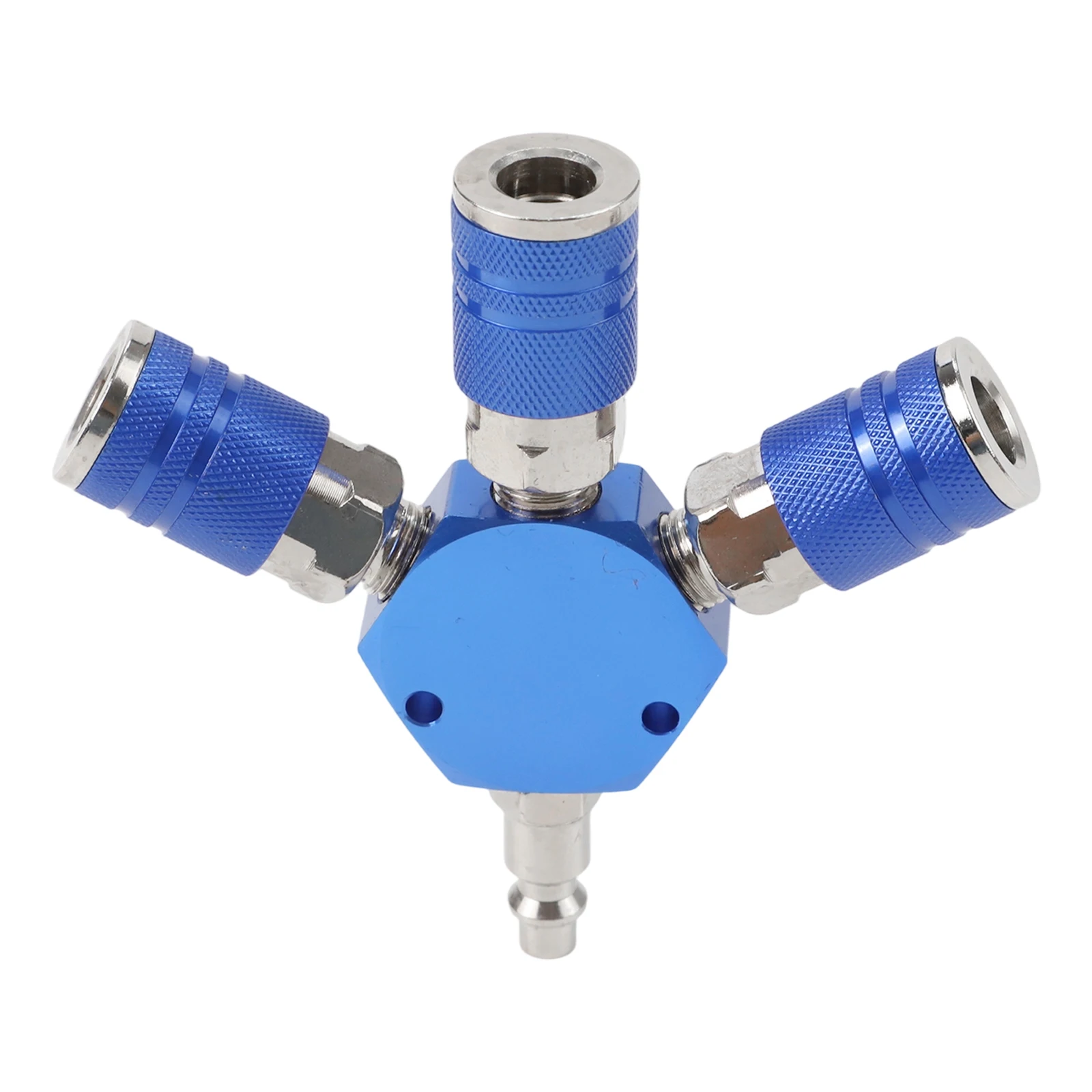Red 3 Way Air Manifold Splitter 1/4 Inch NPT Brass Hex Style With Quick Connect Couplers For Air Compressor Hose System