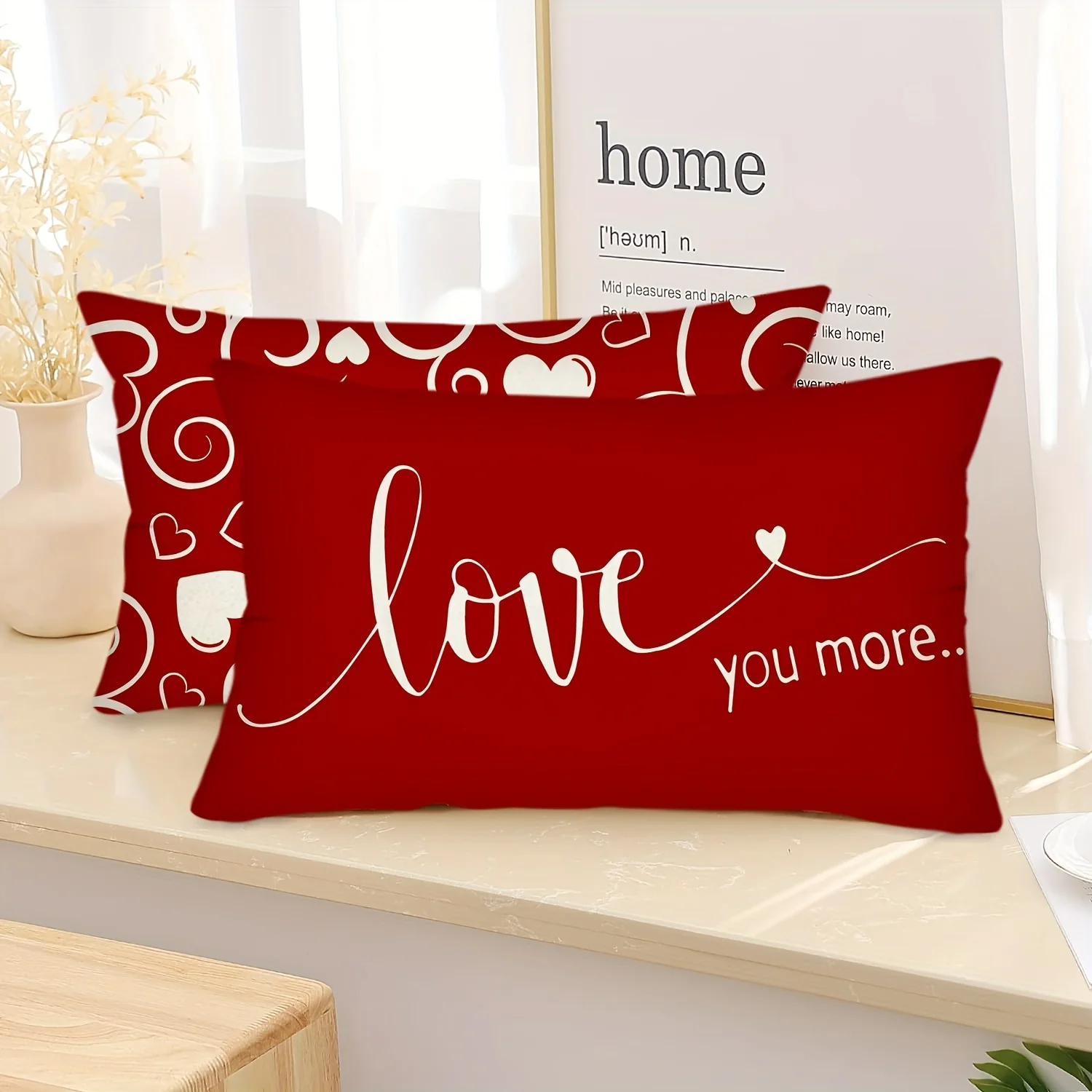 Love Line Drawing Heart Decorative Throw Pillow Cover Valentine's Day Home Decor for Sofa, Bedroom, Office Car 35x100cm 50x150cm