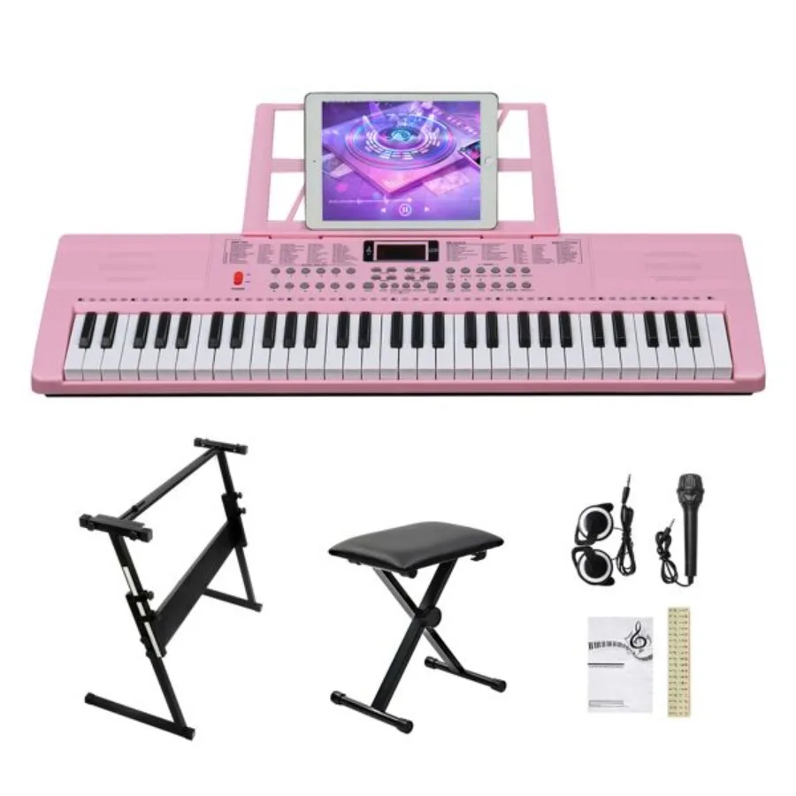 

[Do Not Sell on ]GEP110 61 Key Lighting Keyboard with Piano Stand Piano Bench Built In Speakers phone Microphone Music Rest LED