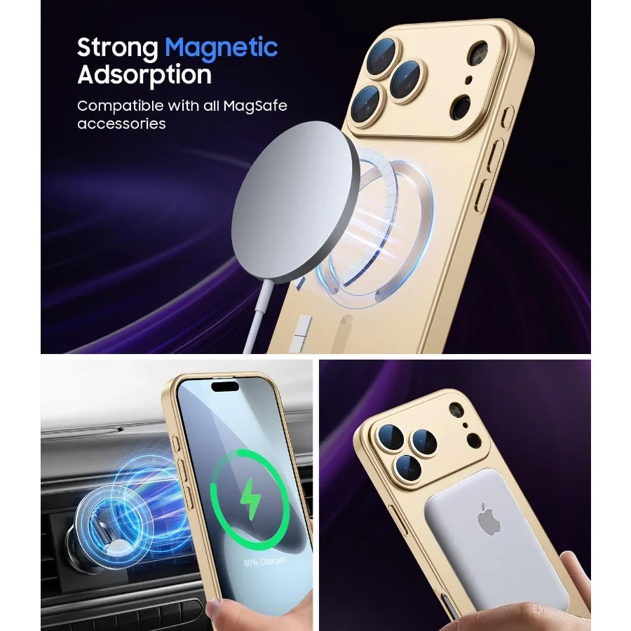 حافظة هاتف مغناطيسية لهاتف iPhone 17 Pro Max مع توافق MagSafe وممتص للصدمات من السيليكون الناعم والنحيف مع عدسة كاميرا مدمجة P