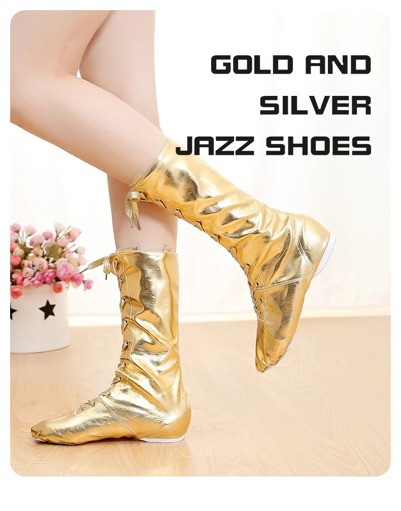 Gold und Silber High-Top-Erweiterung Tanzstiefel Jazz Dance Stiefel Reitstiefel Hohe Leder Kinder Bühnenschuhe – Detail 1