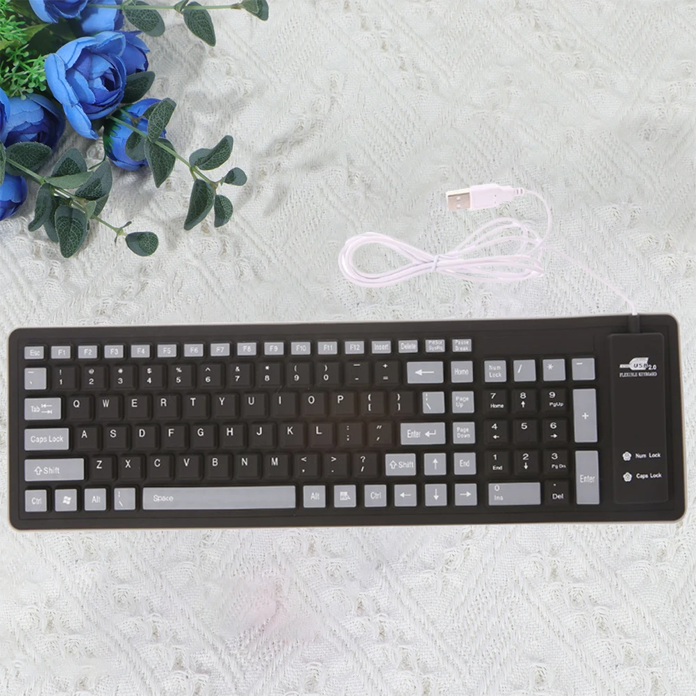 

Silicone Keyboard 103 Key Dust Resistant Wired Space Saving Foldable Keypad Protect Against Water Scratches Easy Roll Up Soft