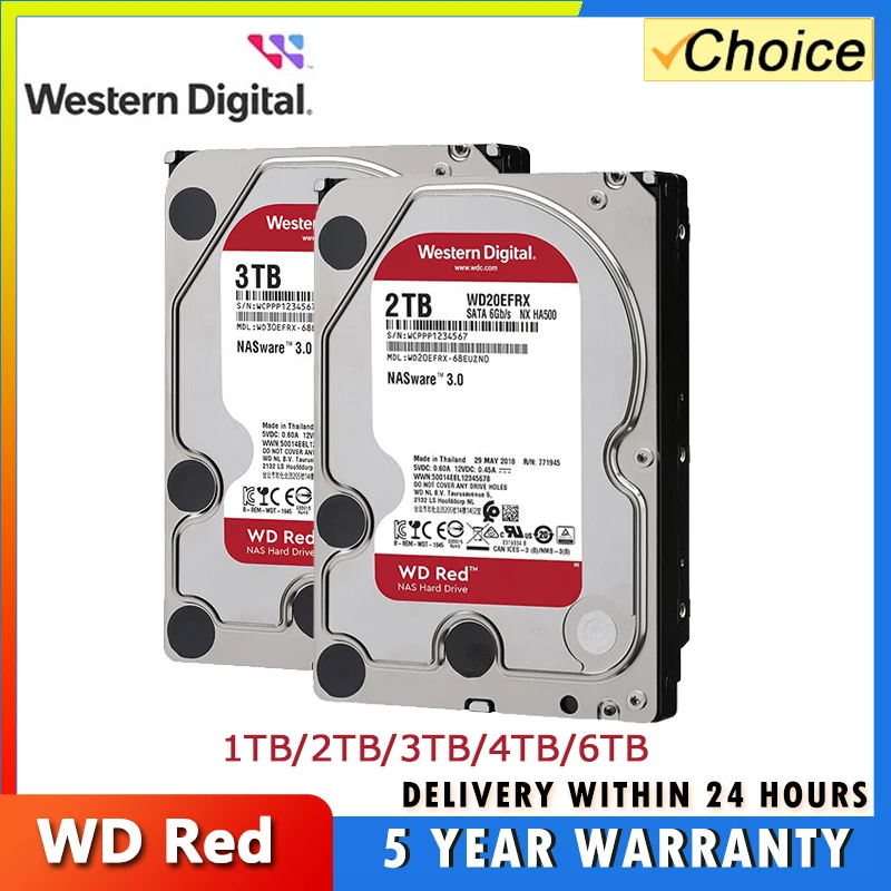 Western Digital WD 4 TB 2 TB 3 TB rote NAS-Festplatte 3,5 Zoll 6 TB interne Festplatte 5400 U/min SATA 6 Gbit/s 64 MB Cache für Desktop