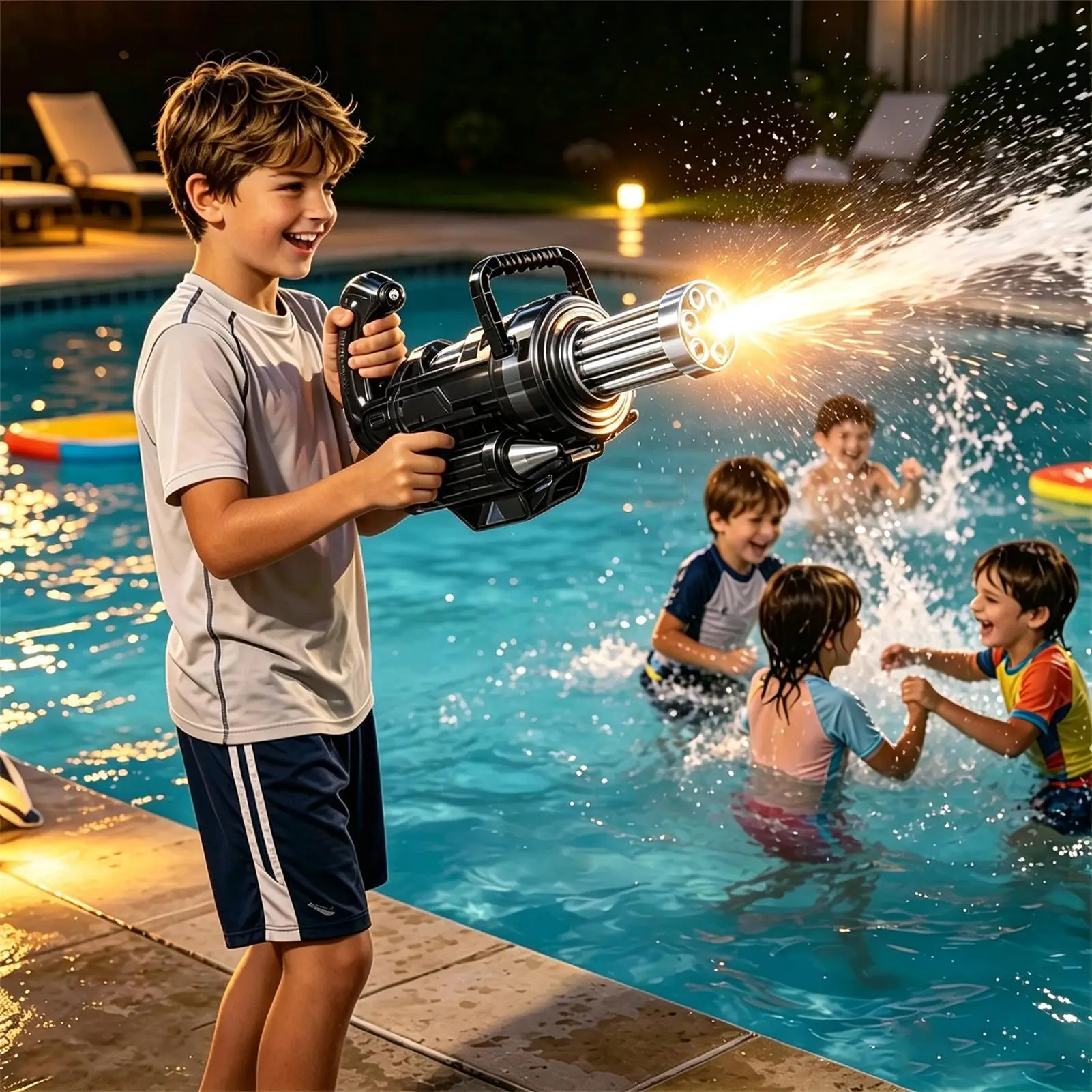Electric Water Squirter For Kids Waterproof Fun Electric Squirter With Light Water Spray Toy For Summer Outdoor Backyard Garden