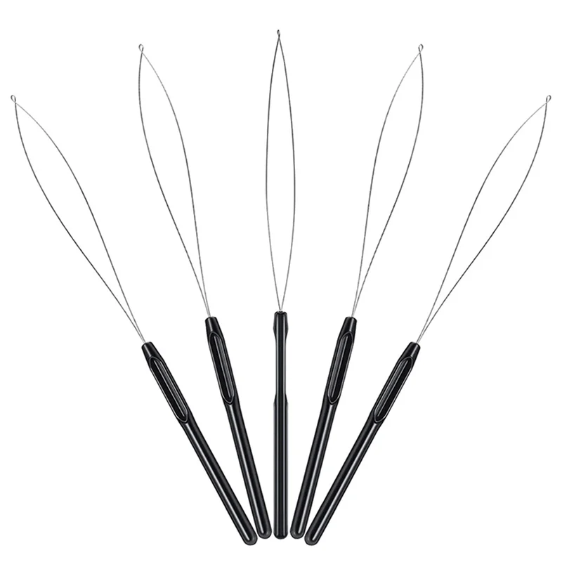 WIND FLYING 40Pcs Hair Extension Loop Threader Hook Tool And Bead Tool Black Loop Threader For Hair Extension Or Feather Extende