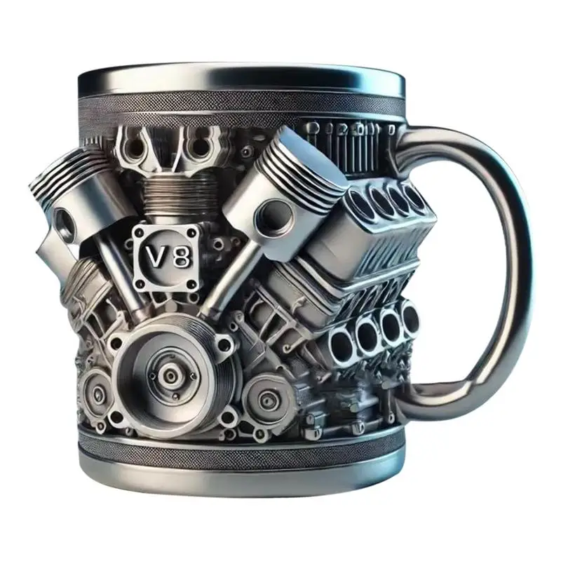 Edelstahlbecher mit Griff, Motordesign, Wasserbecher, Teetasse, isoliertes Getränkegeschirr mit doppelter Wand für Kaffee, Tee