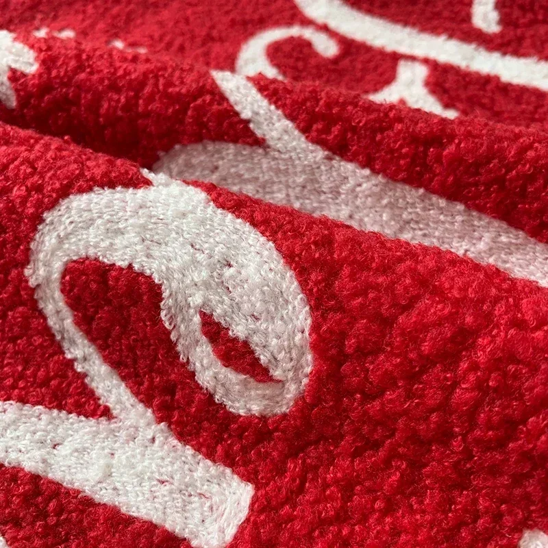 Christmas and New Year Plush Cushion Cover Red Teddy Velvet Embroidered Pillowcase Festive Joyful Home Pillow Covers Decorative