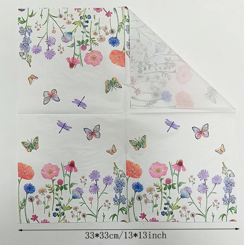 20pcs 33cm New Flowers, Butterflies, Napkins Wedding Wine Glasses Flower Arrangement Paper Printed Paper DIY Decoupage Paper
