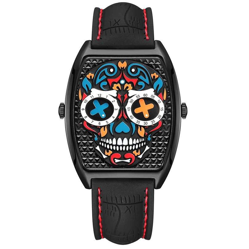 Unusual Skull Watch Dragon Dial Clock Quartz Wristwatch Black Watches High Quality Reloj Hip Hop Man Hombre Relogio Masculino