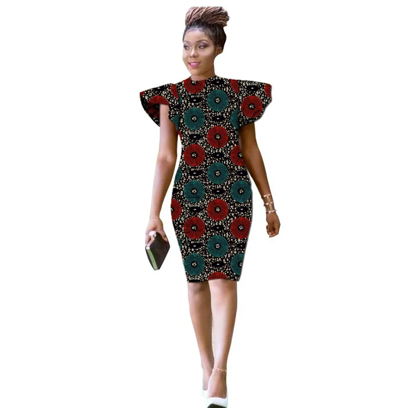 Hand Cut Nigerian Style O-Neck Dress Single Layer African Print Raglan Sleeve Design Women\'s Ankara Outfit