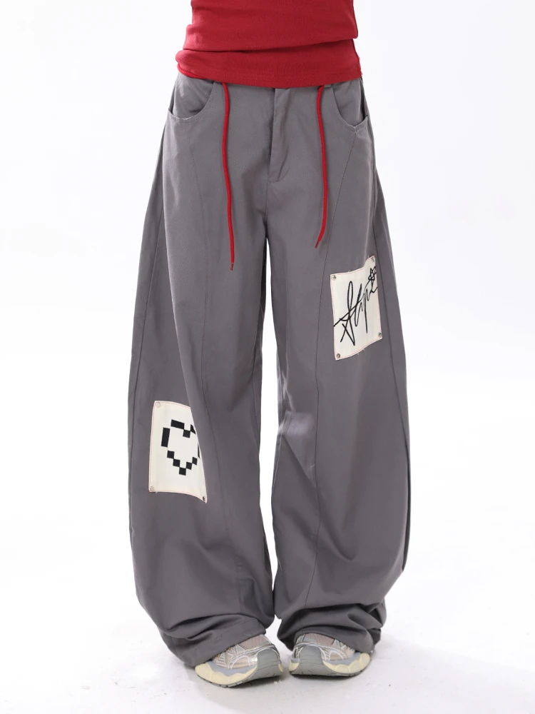 

Женские повседневные брюки ENJOG в американском ретро-стиле с пэчворком и узором в виде сердец, свободные, широкие штанины, из смесового хлопка, для уличного стиля