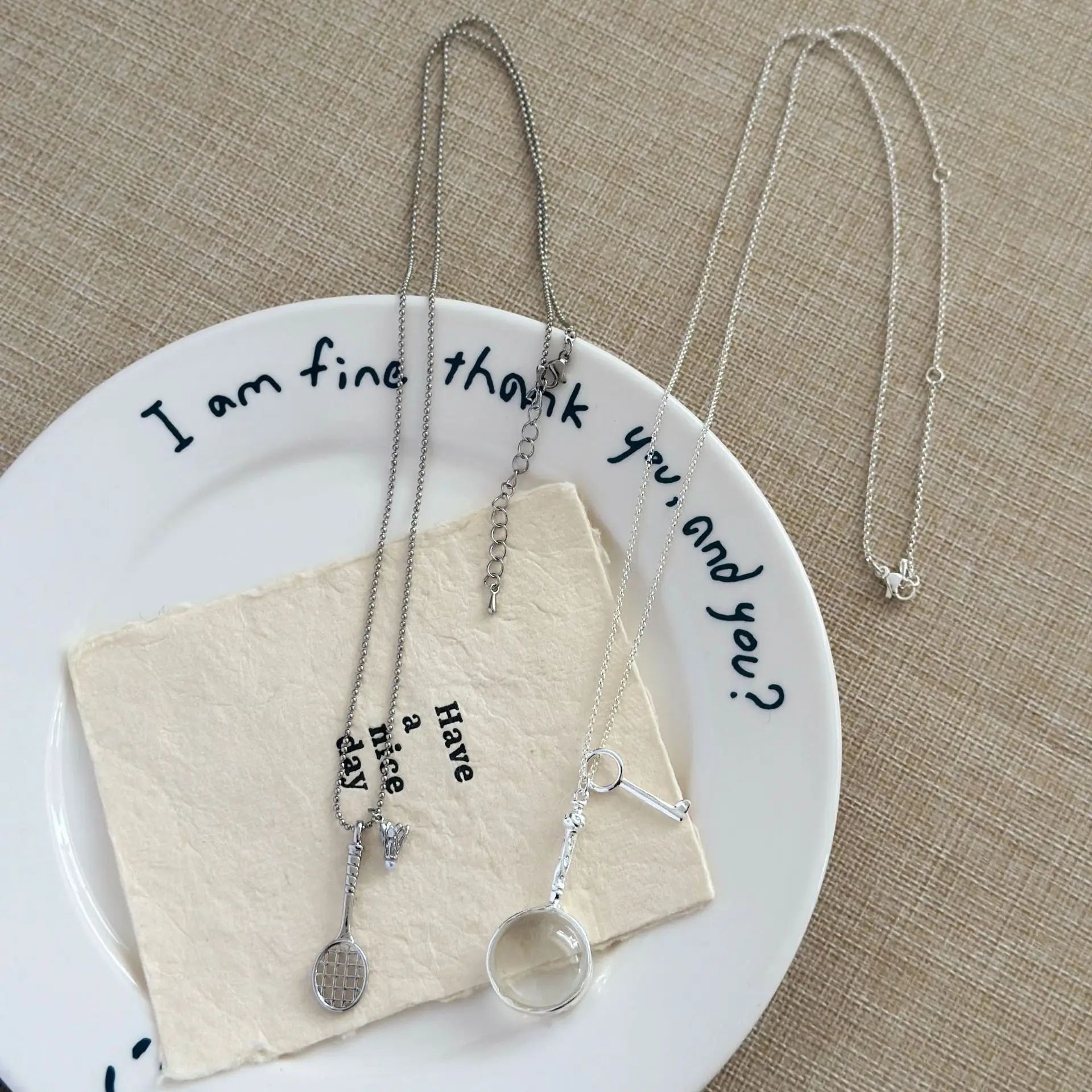 Magnifying Glass Badminton Racket Necklaces and Pendants Silver Long Chain Jewelry Collares Para Mujer
