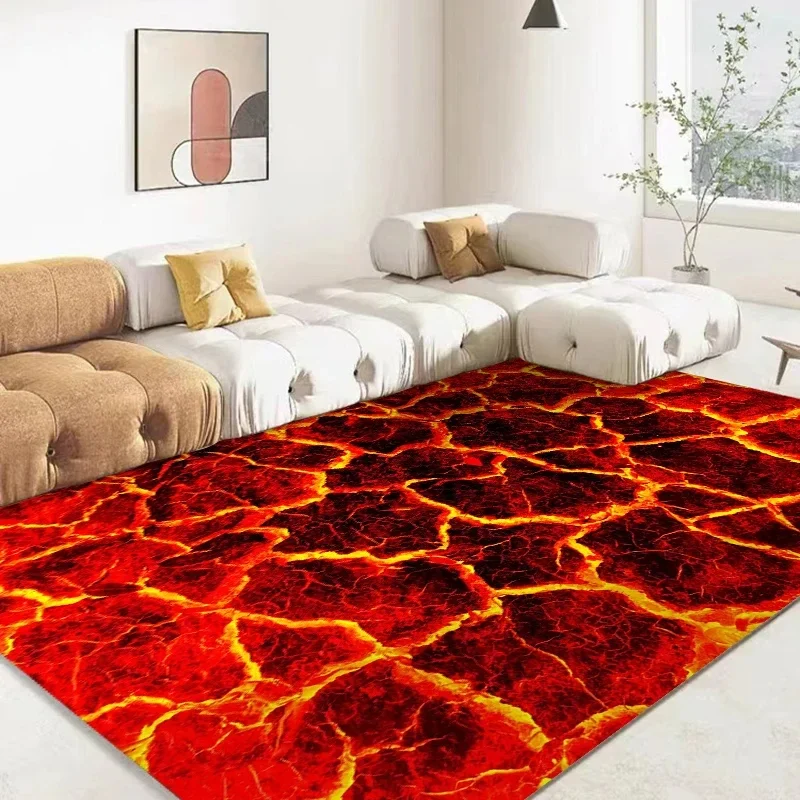 3D Volcano Lava Magma Area Rug Large Red Carpet for Living Room Bedroom Sofa Home Decoration Kids Game Play Non-slip Floor Mat
