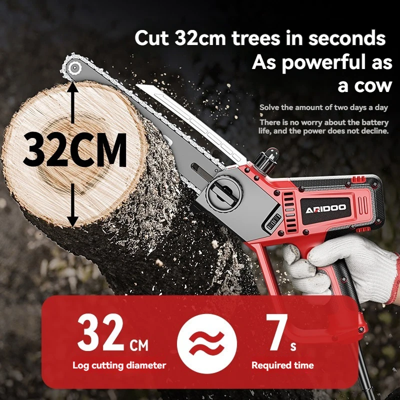 Compact One Hand Brushless Lithium Chainsaw Rechargeable Cordless Cutting Saw Household Outdoor Farm Garden Fruit Tree Pruning