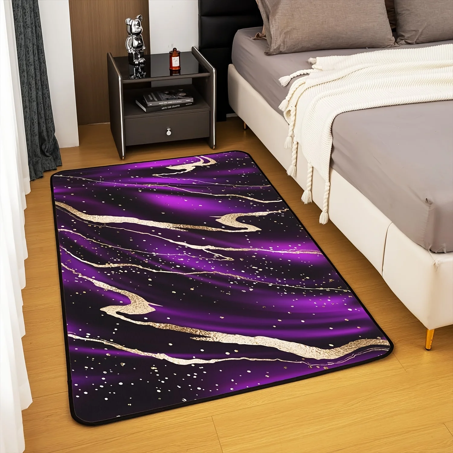 VIKAMA Purple Gold Marble Area Rug,Non‑Slip Mat,Abstract Glitter Golden Streak Fluid Art Carpet Living Room Bedroom Home Decor
