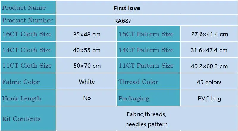 Joy Sunday Cross Stitch Kit First Love HD Pattern Printed Counted Fabric Aida 16/14/11CT DIY Embroidery Kit With Gift Home Decor